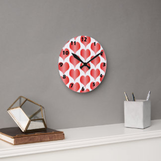 Red Hearts Design Round Clock