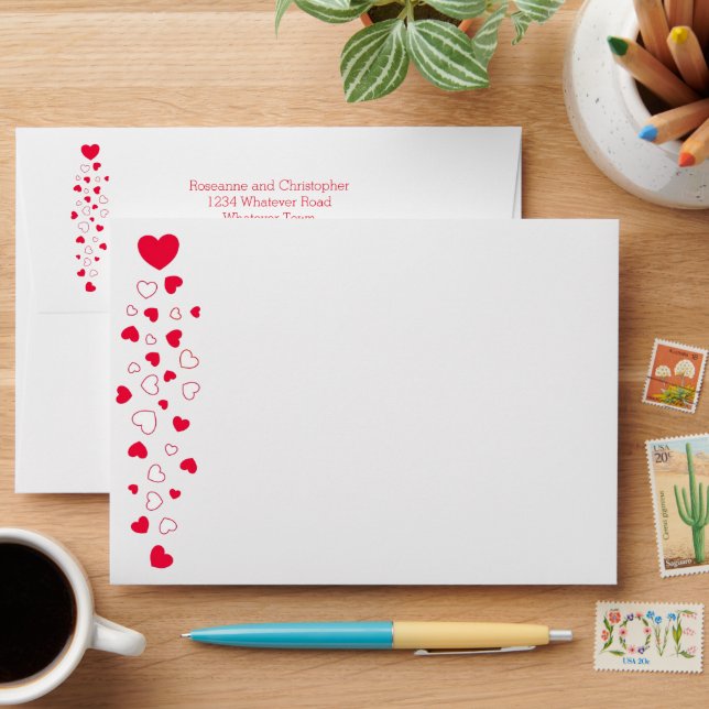 Red Hearts Design Valentines Day Wedding Envelope (Desk)