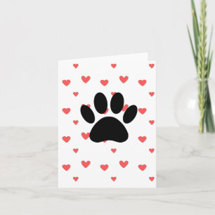 Red Hearts Drawing With Dog Paw Print Background Card