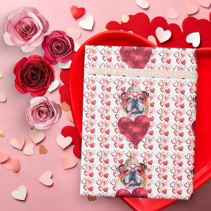 Red Hearts English Bulldog Dog Lover Valentine Wrapping Paper