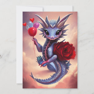 Red Hearts Fantasy Valentine Dragon  Holiday Card