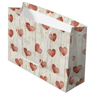 Red Hearts Faux Wood Large Gift Bag