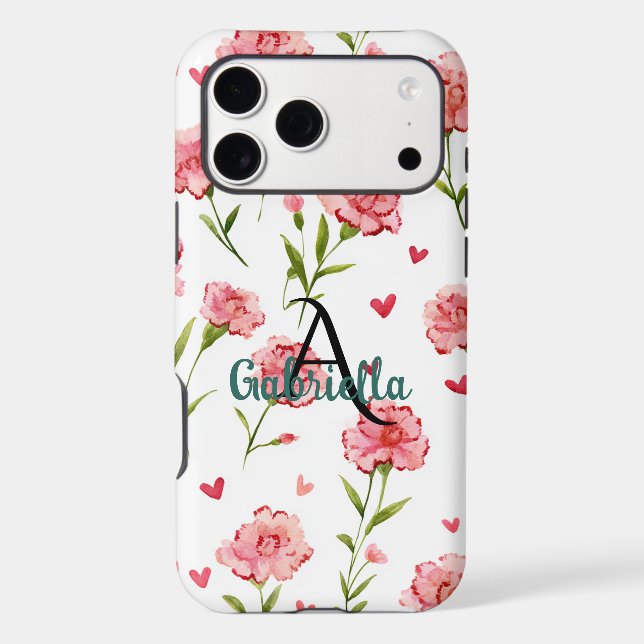 Red Hearts Flowers Monogram Name (Back)