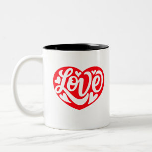 Red Hearts for Love Two-Tone Coffee Mug