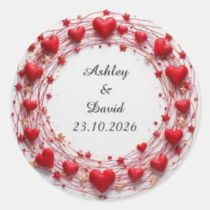 Red Hearts Frame Classic Round Sticker