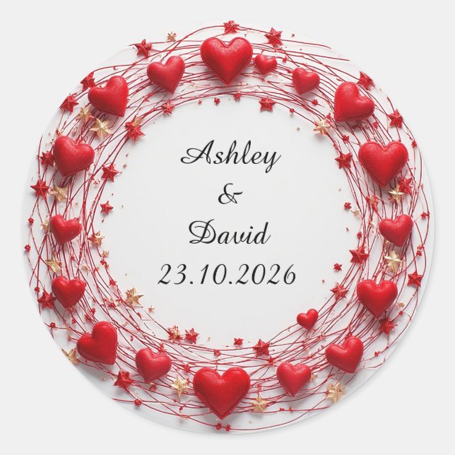 Red Hearts Frame Classic Round Sticker (Front)