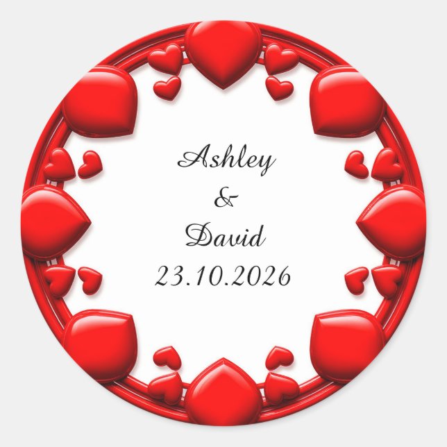 Red Hearts Frame Classic Round Sticker (Front)