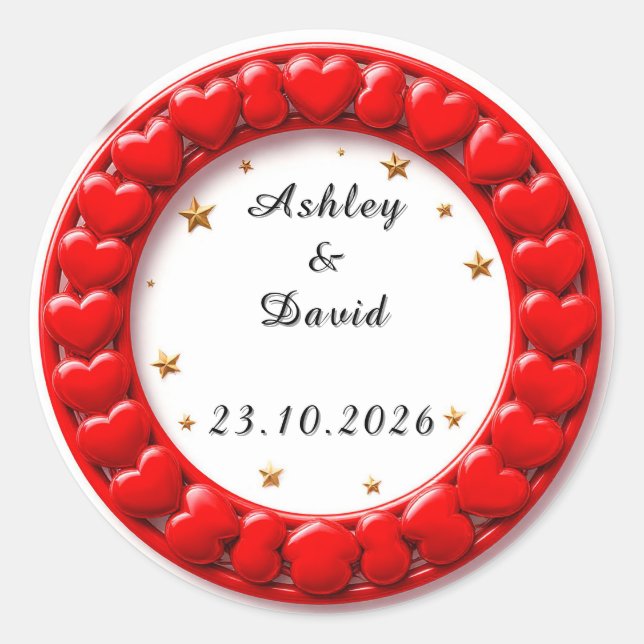 Red Hearts Frame Classic Round Sticker (Front)