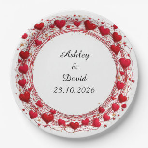 Red Hearts Frame Paper Plate
