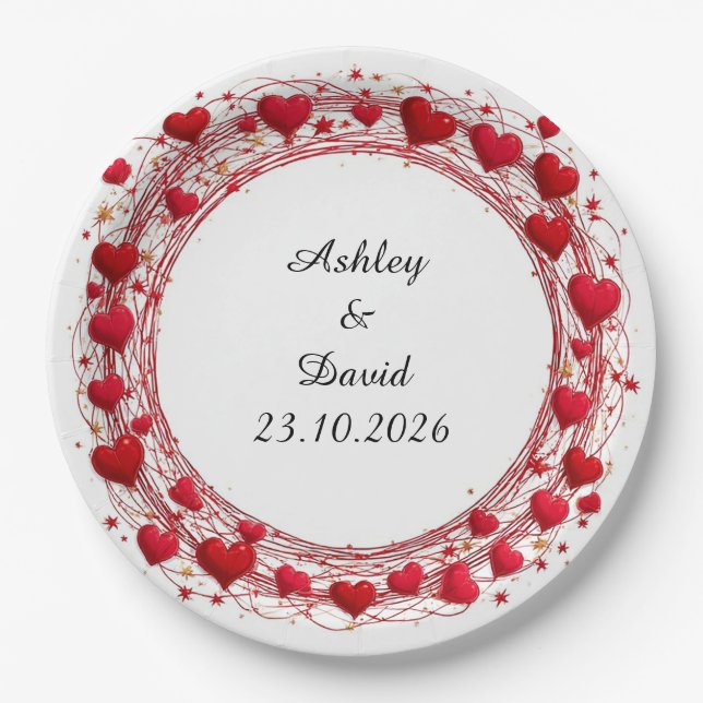 Red Hearts Frame Paper Plate (Front)