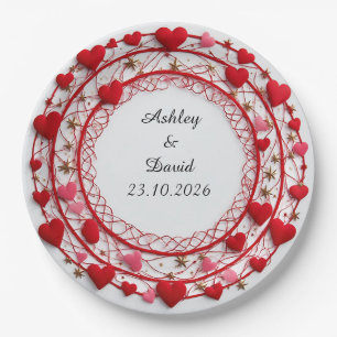 Red Hearts Frame Paper Plate