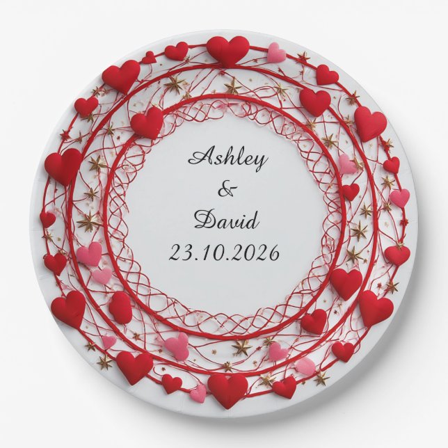 Red Hearts Frame Paper Plate (Front)