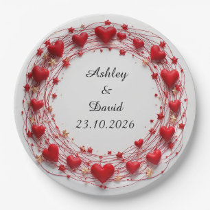 Red Hearts Frame Paper Plate