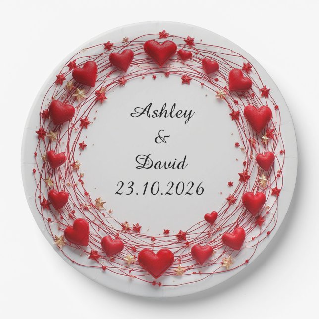 Red Hearts Frame Paper Plate (Front)