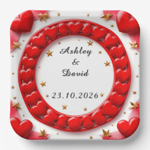 Red Hearts Frame Paper Plate