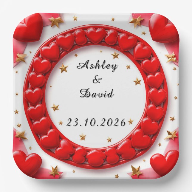Red Hearts Frame Paper Plate (Front)