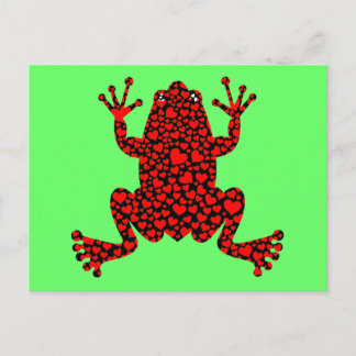 red hearts frog postcard