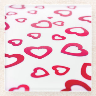 Red hearts glass coaster