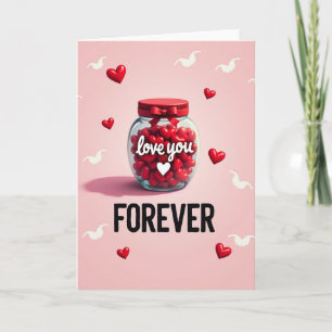 Red Hearts Glass Jar Love Card