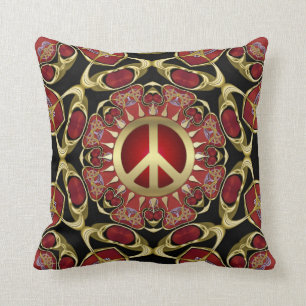 Red Hearts Gold Peace Power Love Cushion