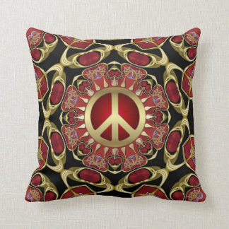 Red Hearts Gold Peace Power Love Cushion