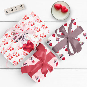 Red Hearts Great Dane Dog Lover Valentines Gift Wrapping Paper Sheet