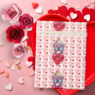 Red Hearts Grey Pitbull Dog Lover Valentine Wrapping Paper