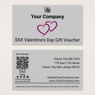 Red Hearts Grey Valentine's Day Gift Voucher Card