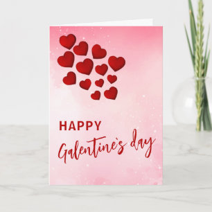 Red Hearts Happy Galentine`s Day Friends  Holiday Card
