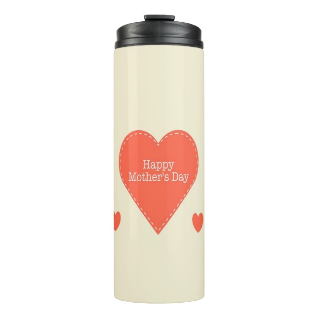 Red hearts happy mother's day cream colour thermal tumbler (Front)