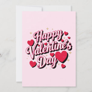 Red Hearts Happy Valentine's Day Pink  Holiday Card