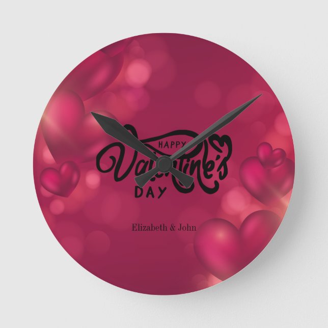 Red Hearts Happy Valentine's Day     Round Clock (Front)