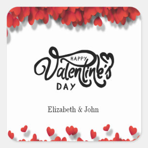 Red Hearts Happy Valentine's Day Square Sticker