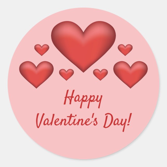 Red Hearts & Happy Valentine's Day Text Classic Round Sticker (Front)
