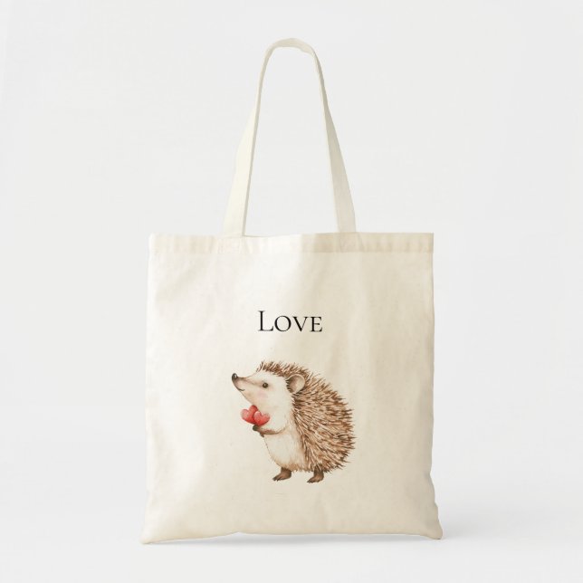 Red Hearts Hedgehog Tote Bag (Front)