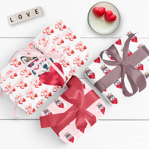 Red Hearts Husky Dog Lover Valentines Gift Wrapping Paper Sheet