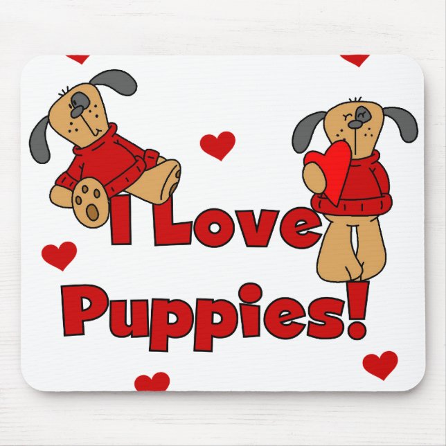 Red Hearts I Love Puppies Mouse Pad (Front)