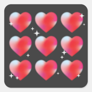 Red hearts in black background, valentine's day square sticker
