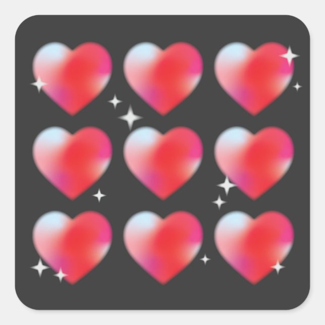 Red hearts in black background, valentine's day  square sticker (Front)