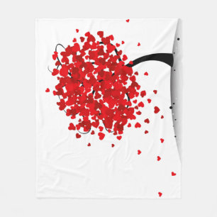 Red Hearts In The Wind Tree Valentine's Day Cute Fleece Blanket