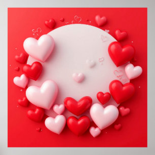 Red hearts in various sizes and shades poster
