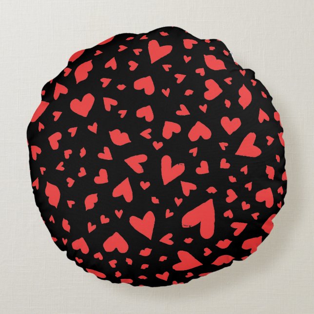 Red Hearts & Kisses Round Cushion (Back)