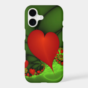 Red Hearts Lime Green Modern Abstract Fractal Art