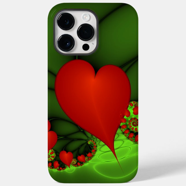 Red Hearts Lime Green Modern Abstract Fractal Art Case-Mate iPhone Case (Back)