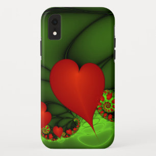 Red Hearts Lime Green Modern Abstract Fractal Art iPhone XR Case