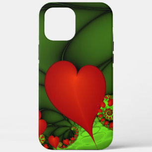 Red Hearts Lime Green Modern Abstract Fractal Art iPhone 12 Pro Max Case