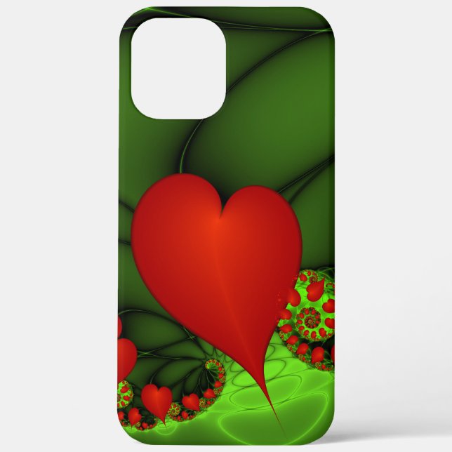 Red Hearts Lime Green Modern Abstract Fractal Art Case-Mate iPhone Case (Back)