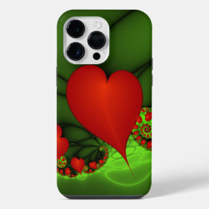 Red Hearts Lime Green Modern Abstract Fractal Art iPhone 14 Pro Max Case