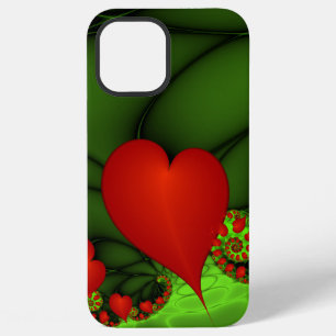 Red Hearts Lime Green Modern Abstract Fractal Art iPhone 12 Pro Max Case