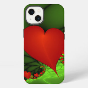 Red Hearts Lime Green Modern Abstract Fractal Art iPhone 13 Case